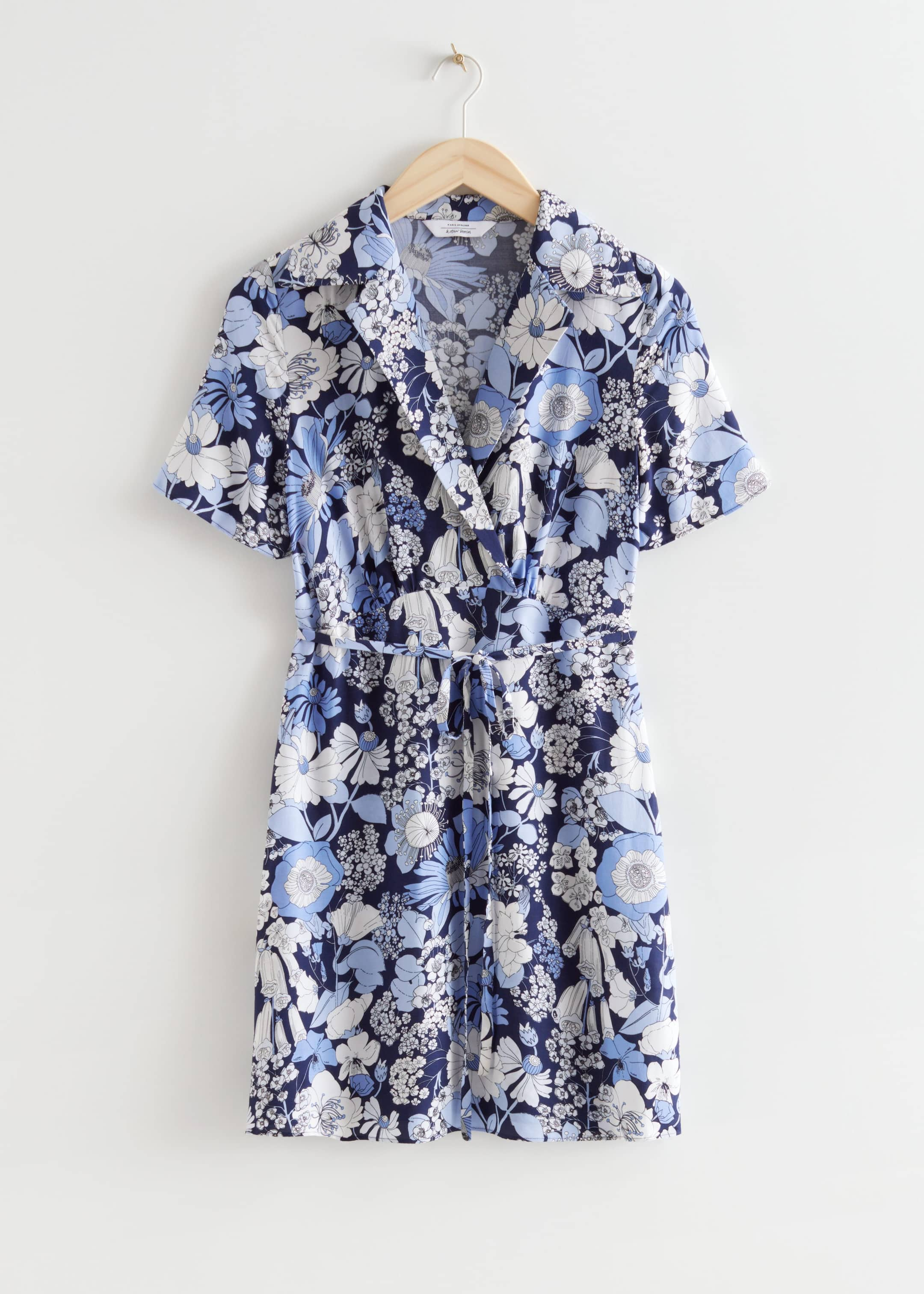 Printed Collared Mini Dress - Blue Florals - Still Life