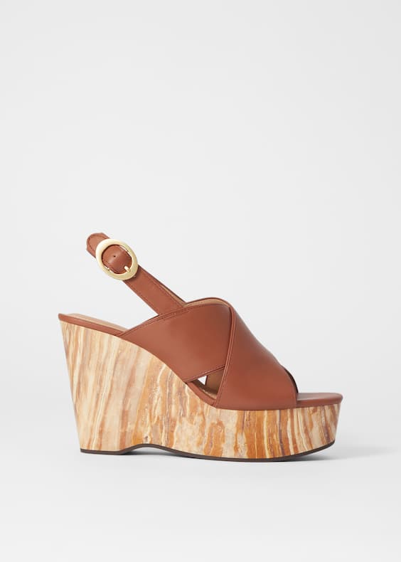 Leather Platform Wedge Sandals