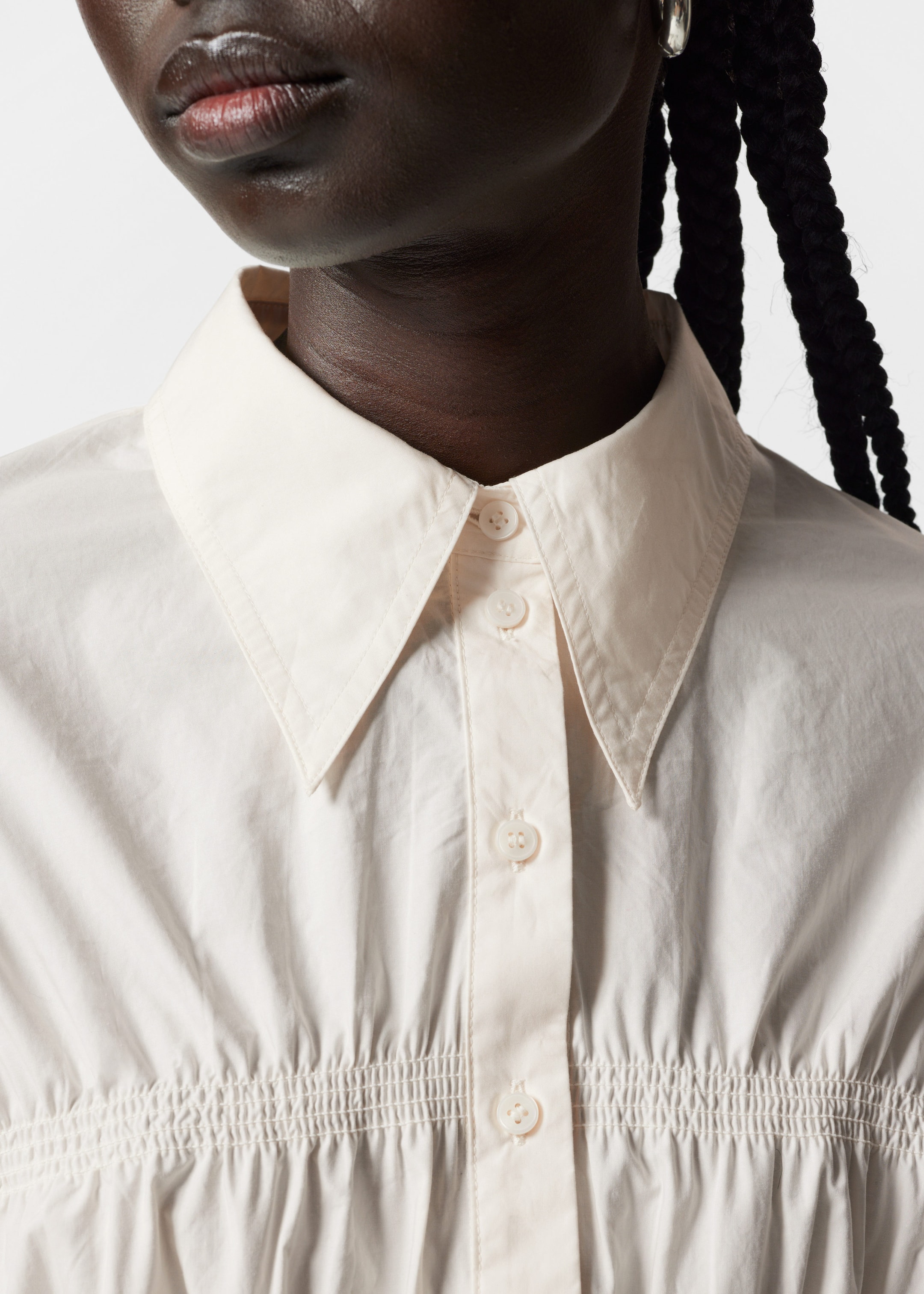 Smocked Shirt - White - Lookbook