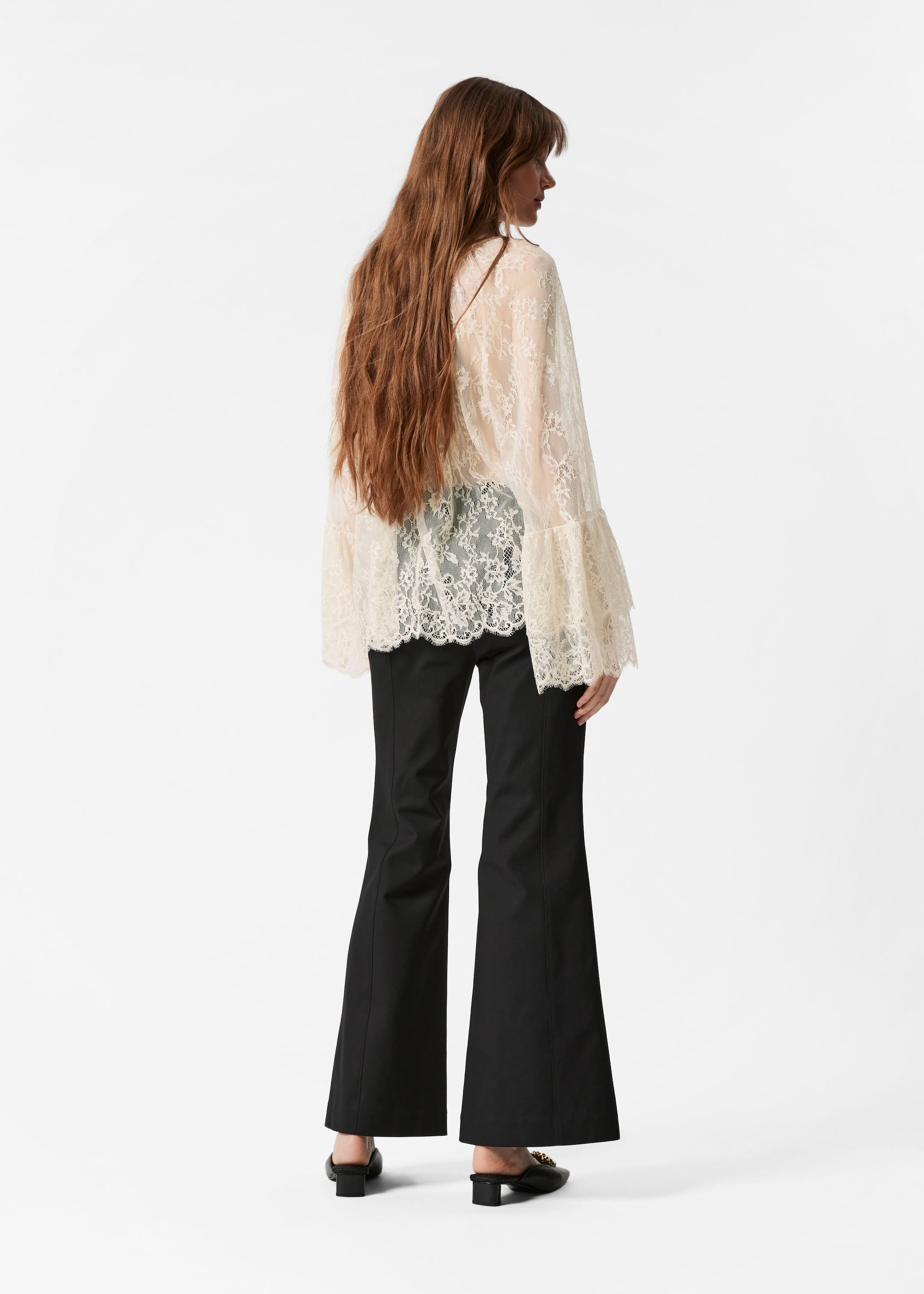 Slim Flared Leg Trousers - Black - Lookbook