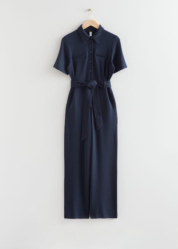 Belted Short-Sleeve Jumpsuit