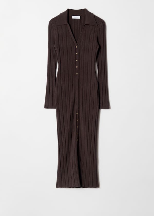 Rib-Knit Wool Maxi Dress