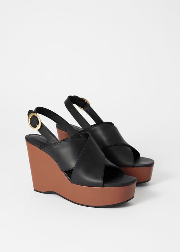 Leather Platform Wedge Sandals