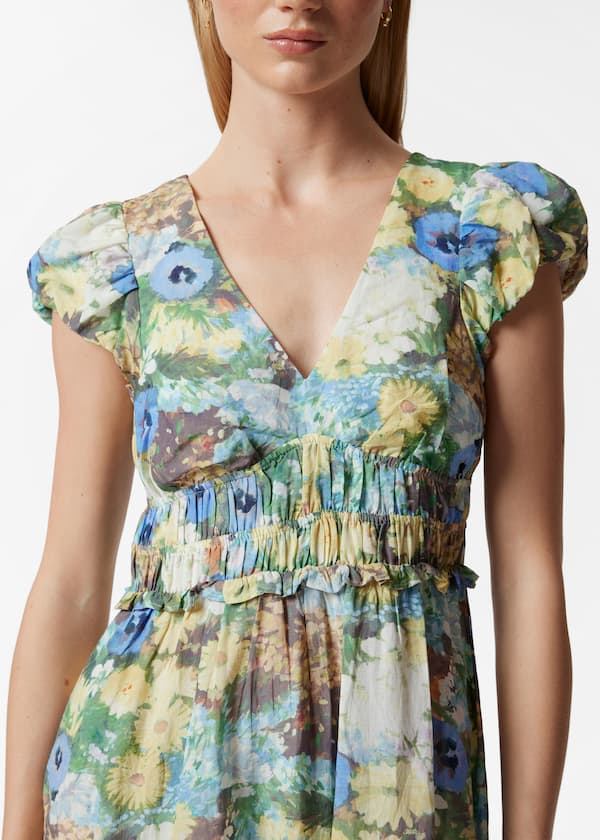 Bubble-Sleeve Midi Dress