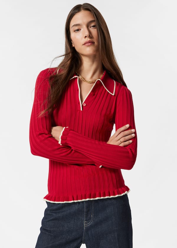 Rib-Knit Polo Shirt