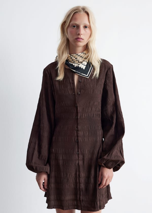 Smocked Balloon-Sleeve Mini Dress