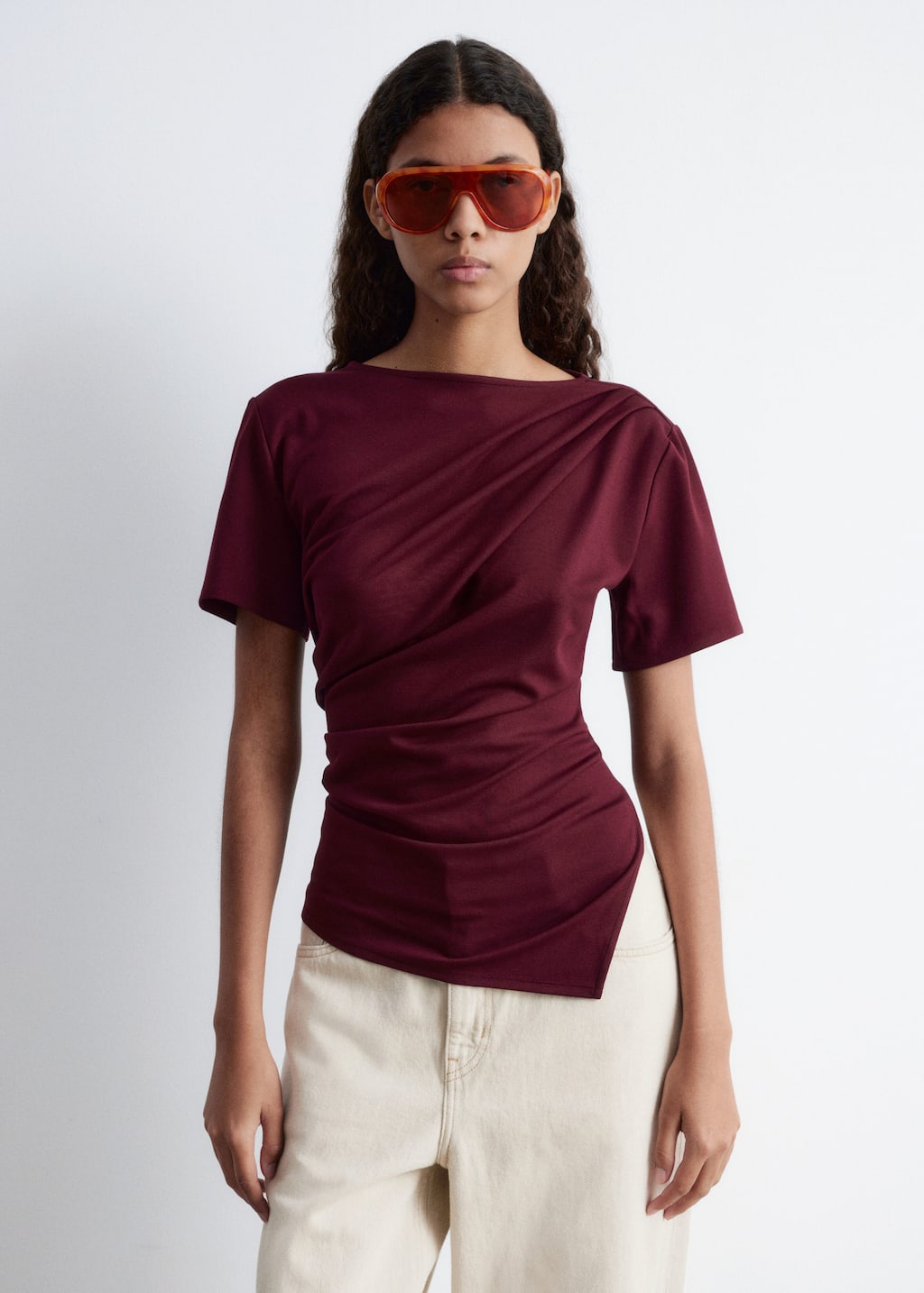 FLAREUP ■ Asymmetrical Draped Roll-Up T-Shirt Asymmetrical Draped Roll-Up T-Shirt (FL-165_Gray) - FLAREUP