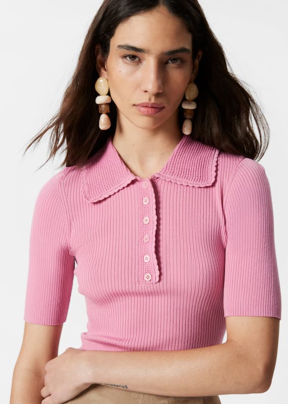 Scalloped Rib-Knit Top