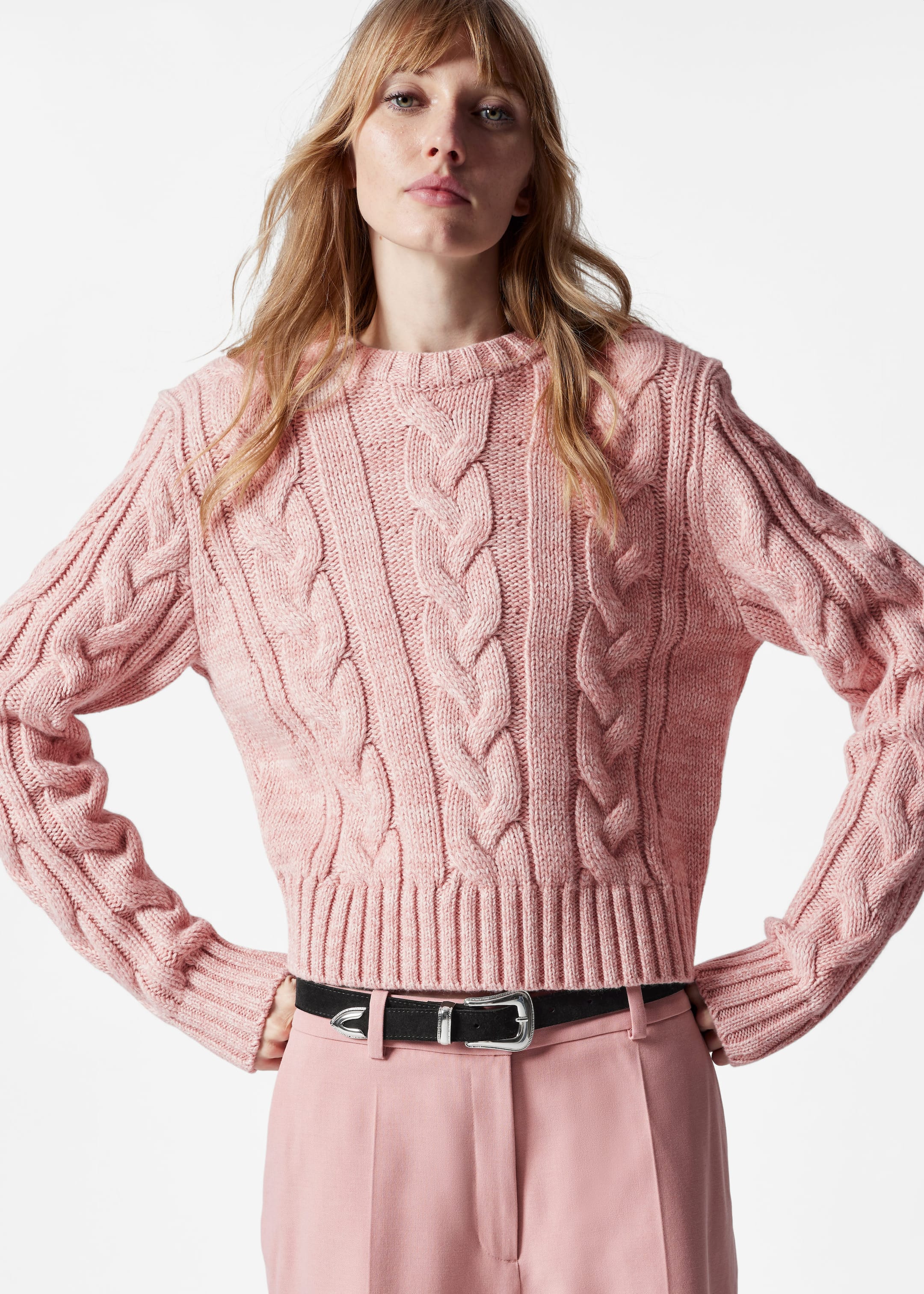 Cable-Knit Wool Jumper - Pink - Lookbook