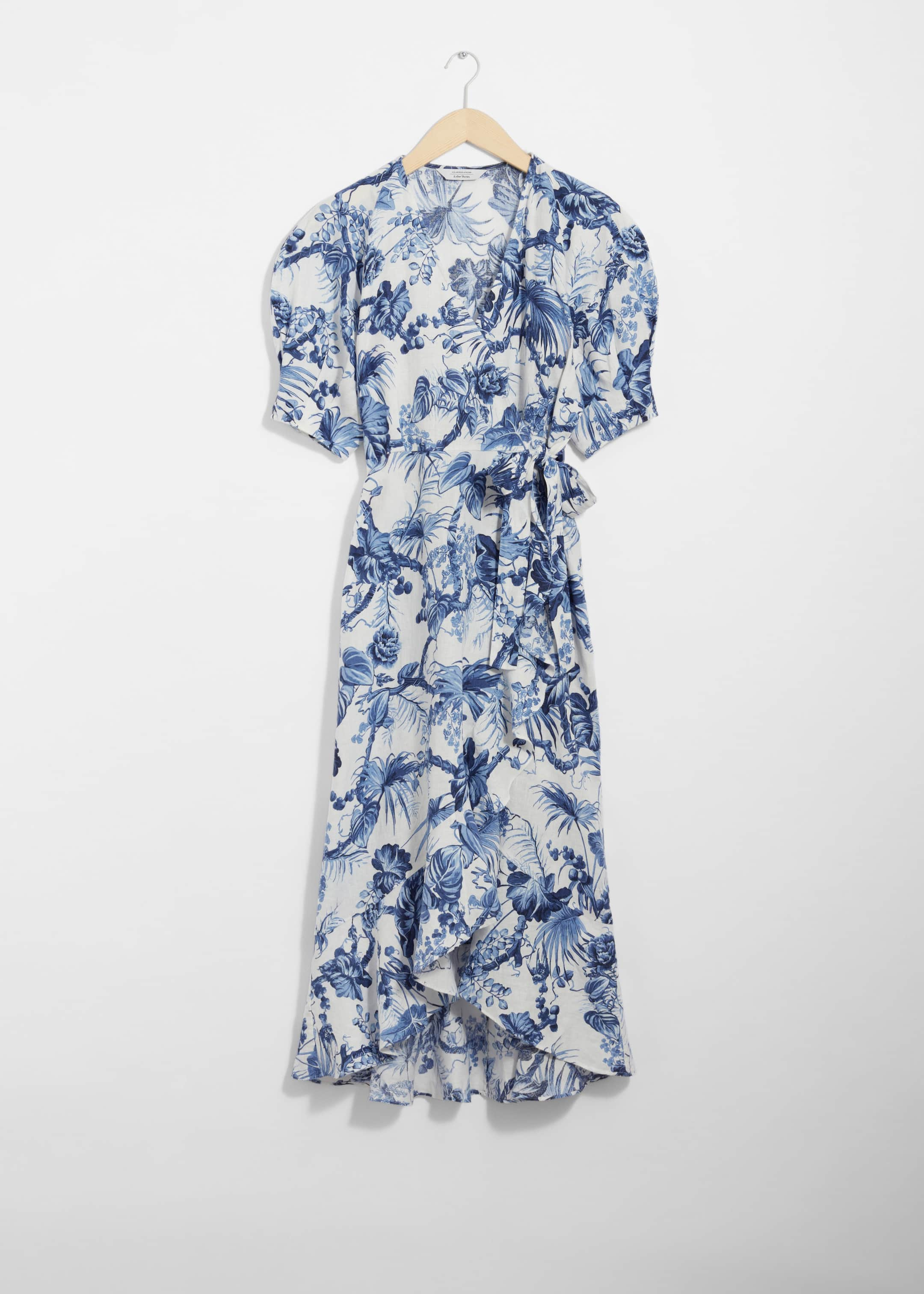 Robe portefeuille midi en lin - Imprimé floral bleu - Still Life