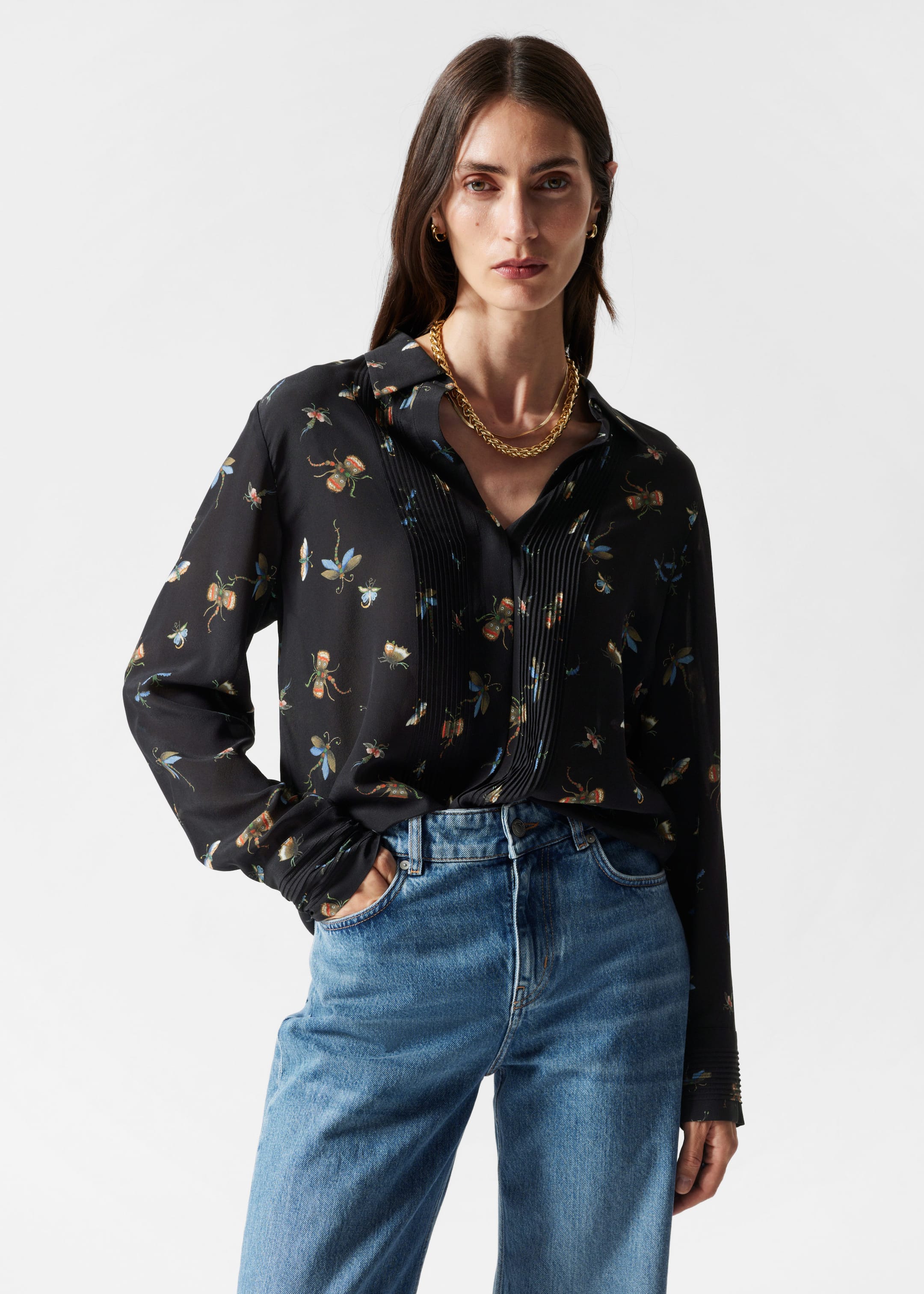 Image of Pintuck-Detailed Silk Shirt