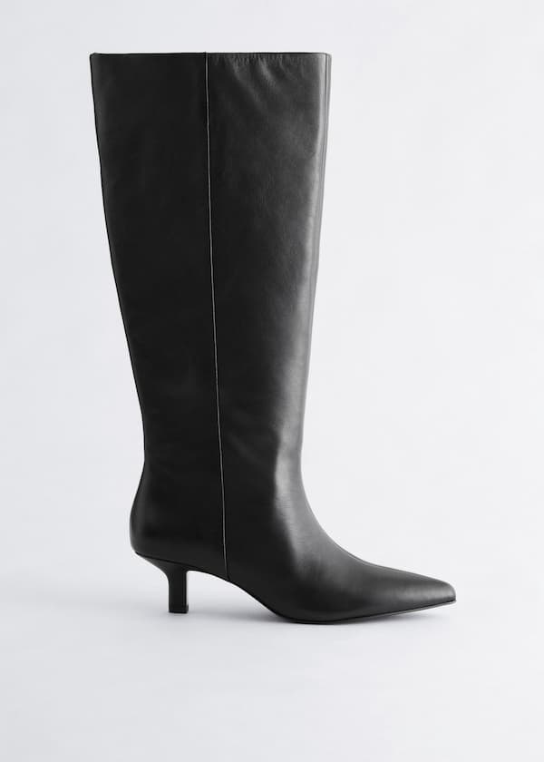 Kitten Heel Leather Knee Boots