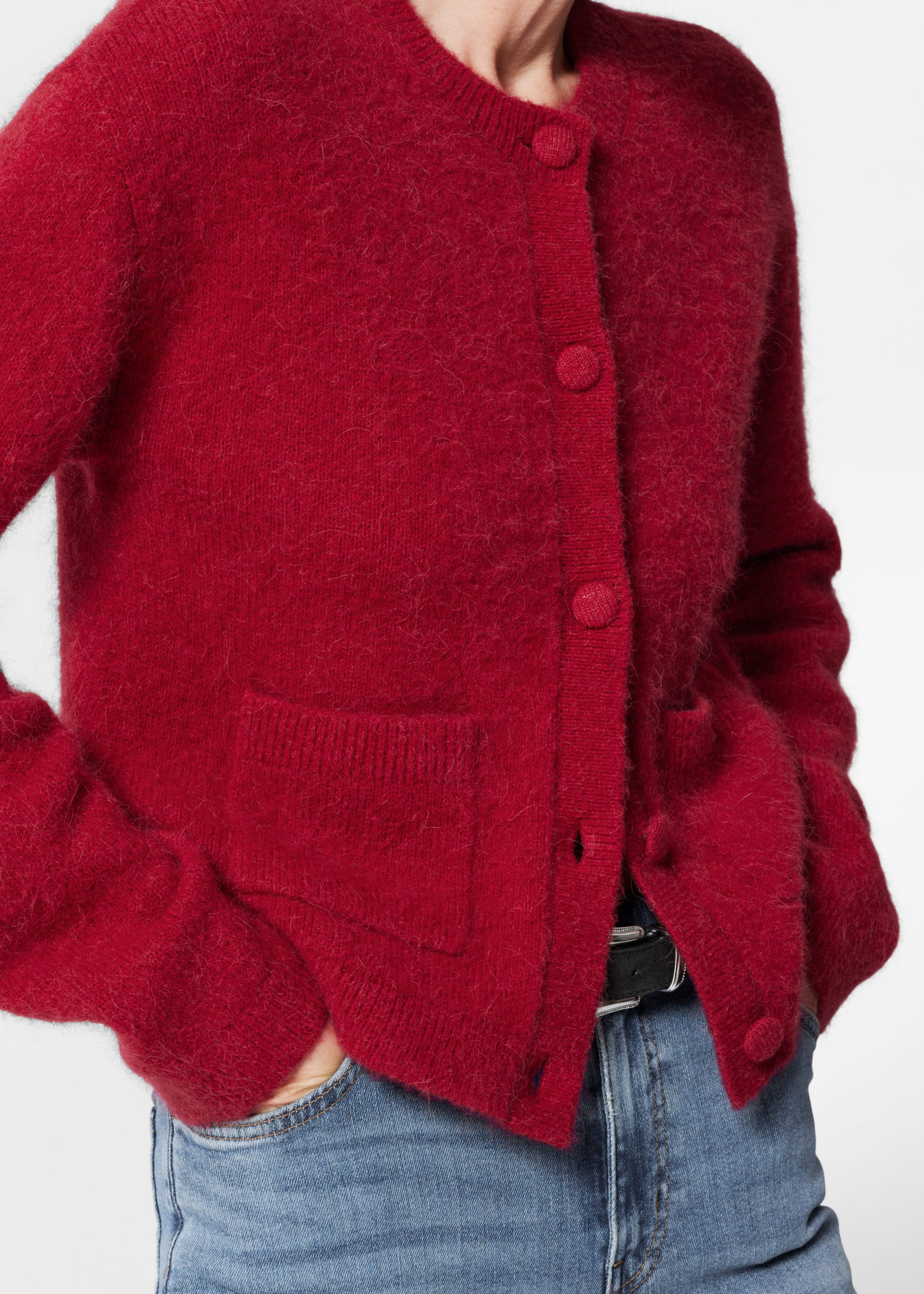 Cardigan à col rond - Rouge - Lookbook