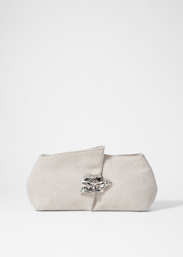 Leaf-Brooch Canvas Clutch