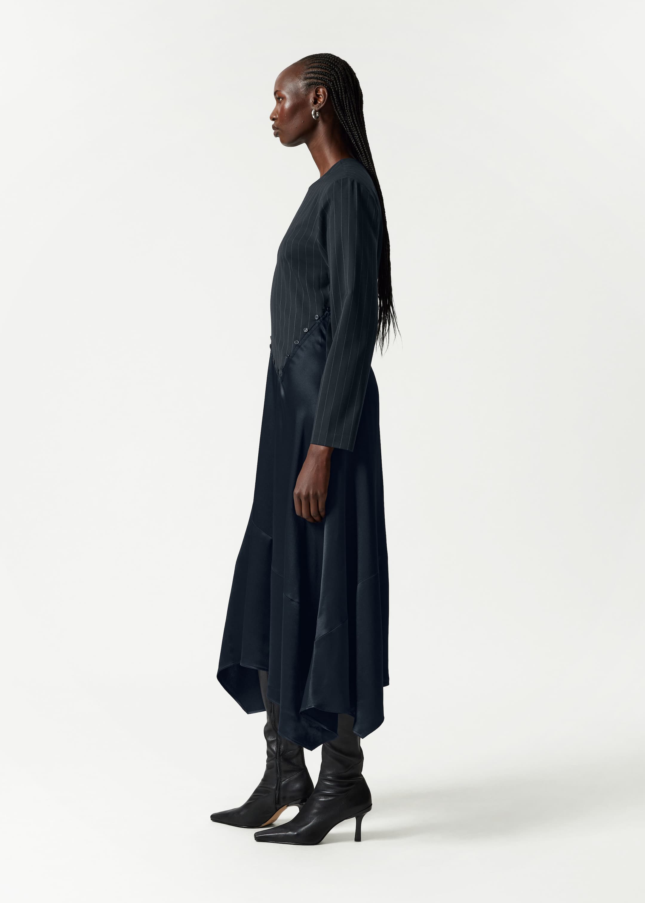 Asymmetric-Hem Maxi Dress - Navy - Lookbook