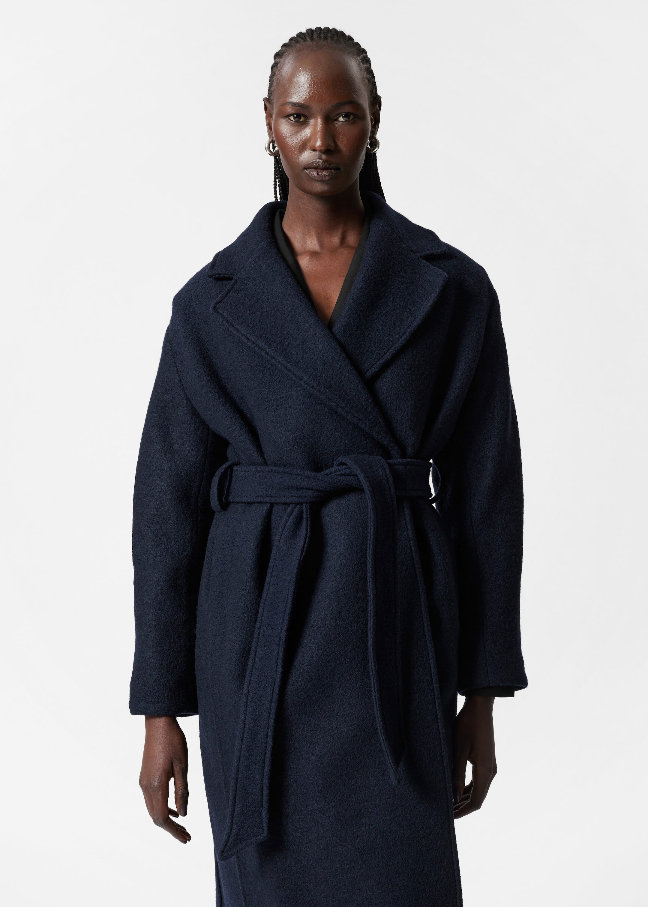 Voluminous Belted Wool Coat Navy Coats Other Stories NL