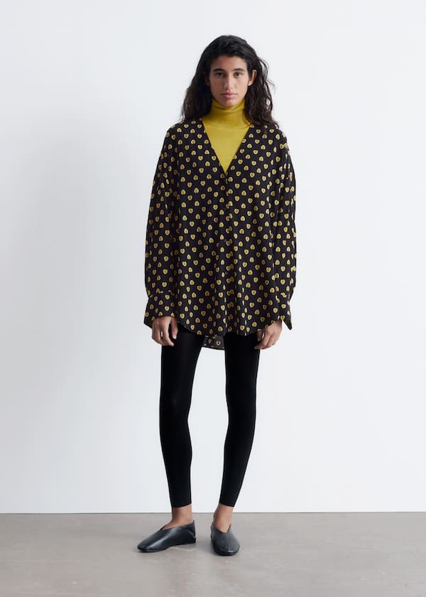 Oversized Printed V-Neck Blouse