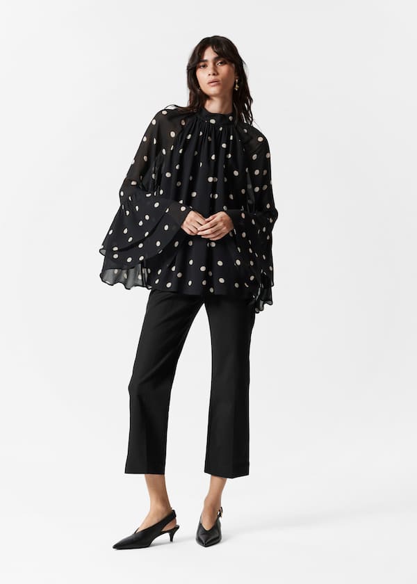 Flounced Stand-Collar Blouse
