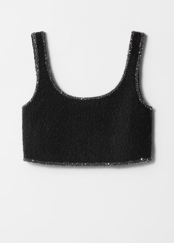 Sequin-Trimmed Bouclé Bralette Top