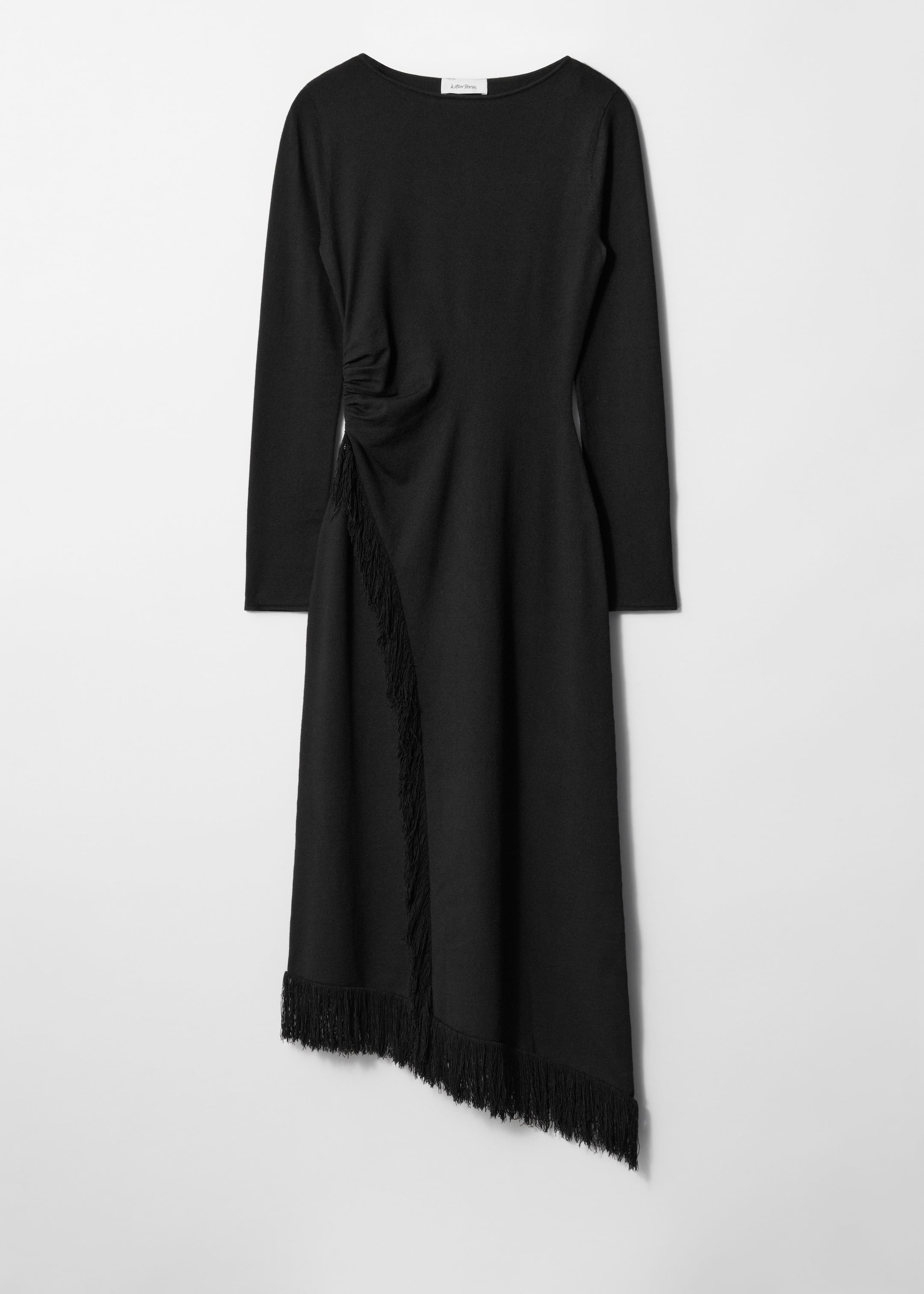 Asymmetric Fringe Midi Dress - Black - Still Life