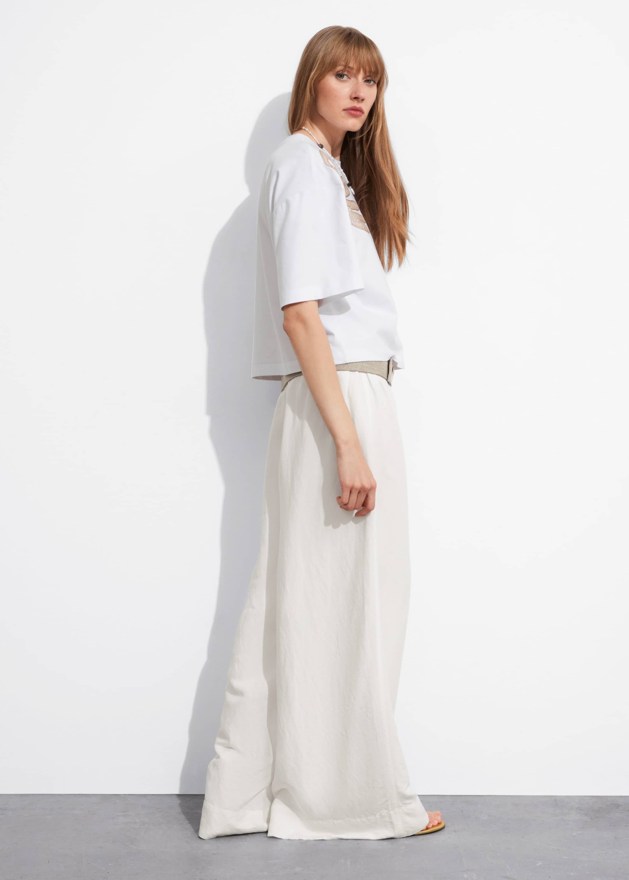 Embroidered Boxy T-Shirt - White - Lookbook