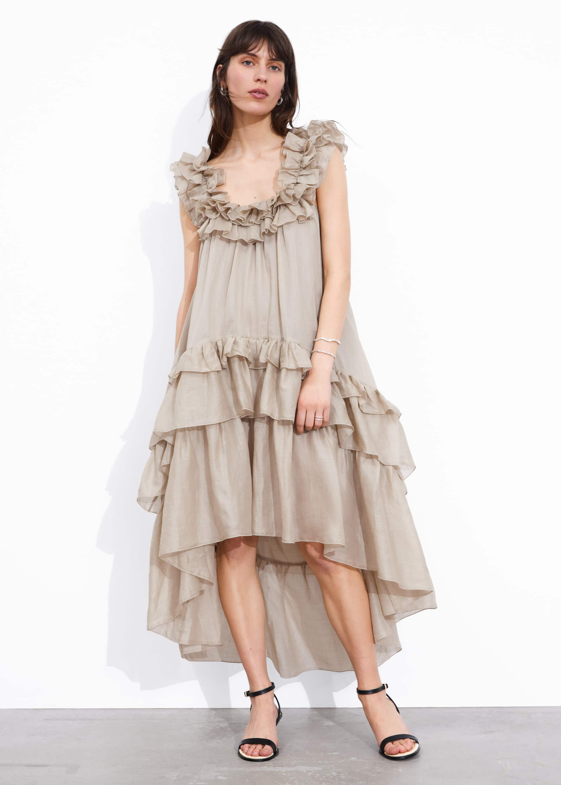 Robe midi à volants sur plusieurs niveaux - Taupe - Lookbook