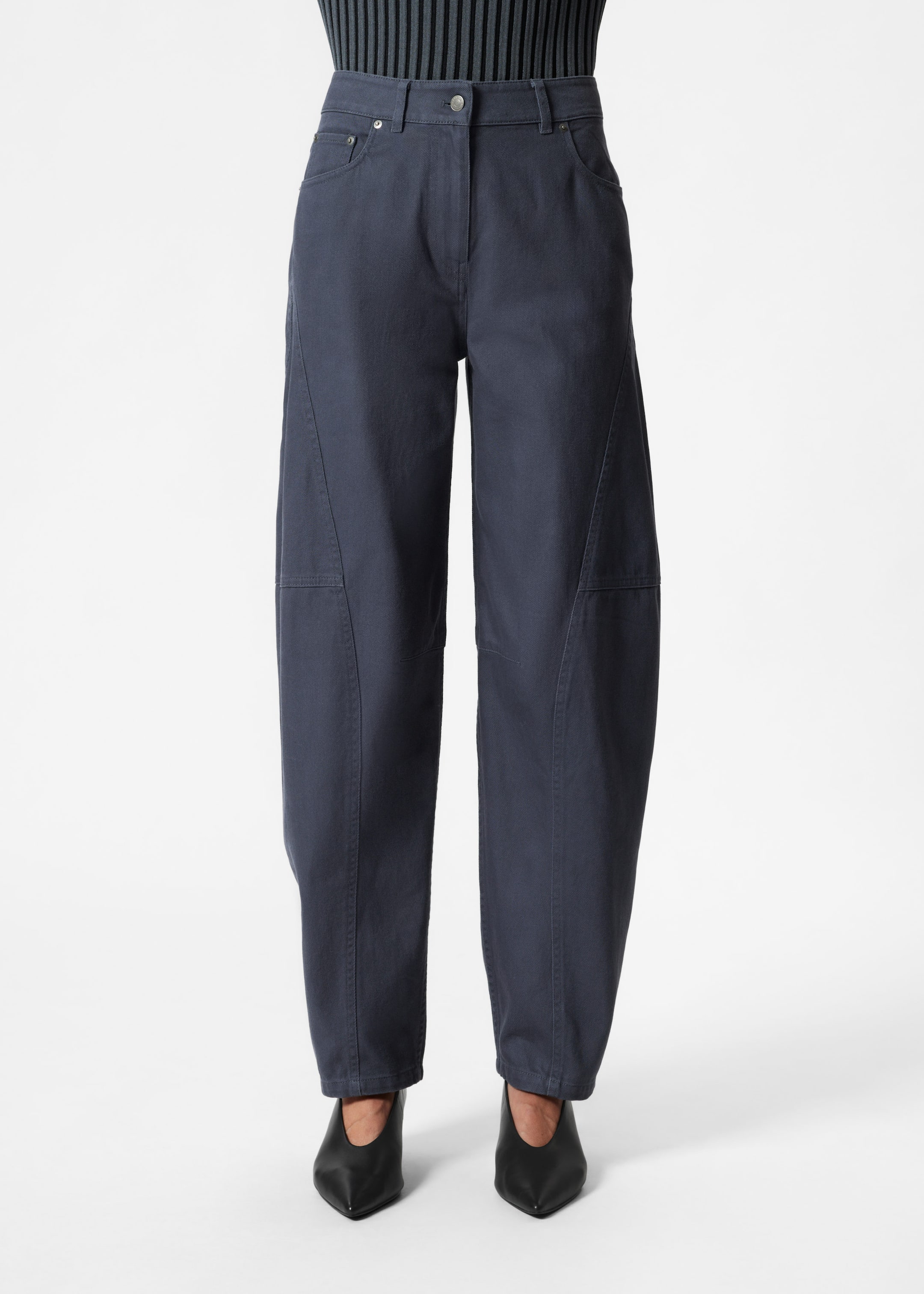 Zipped Barrel-Leg Twill Trousers - Dark Blue - Lookbook