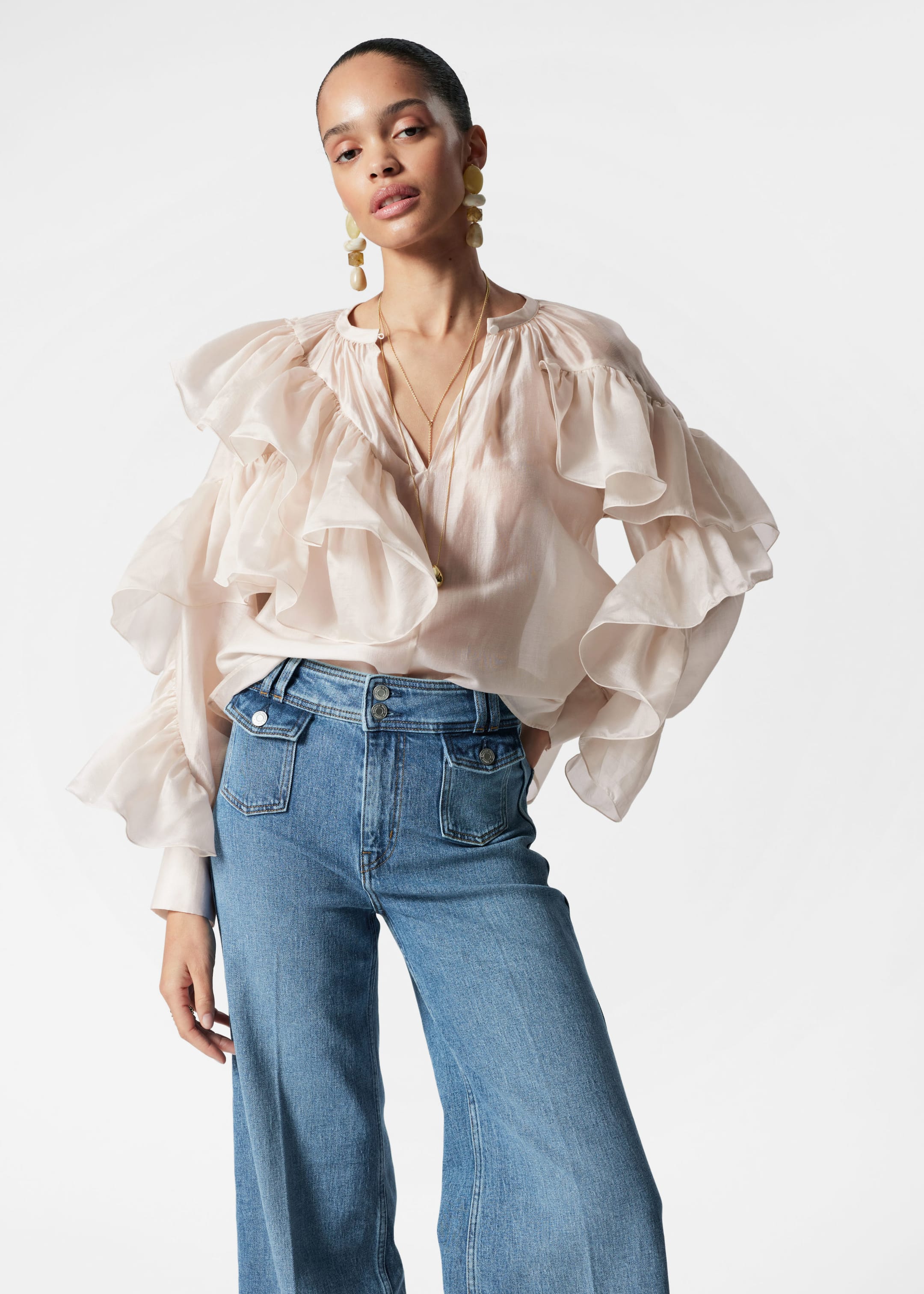 Asymmetric Ruffle Blouse - Cream - Blouses - & Other Stories