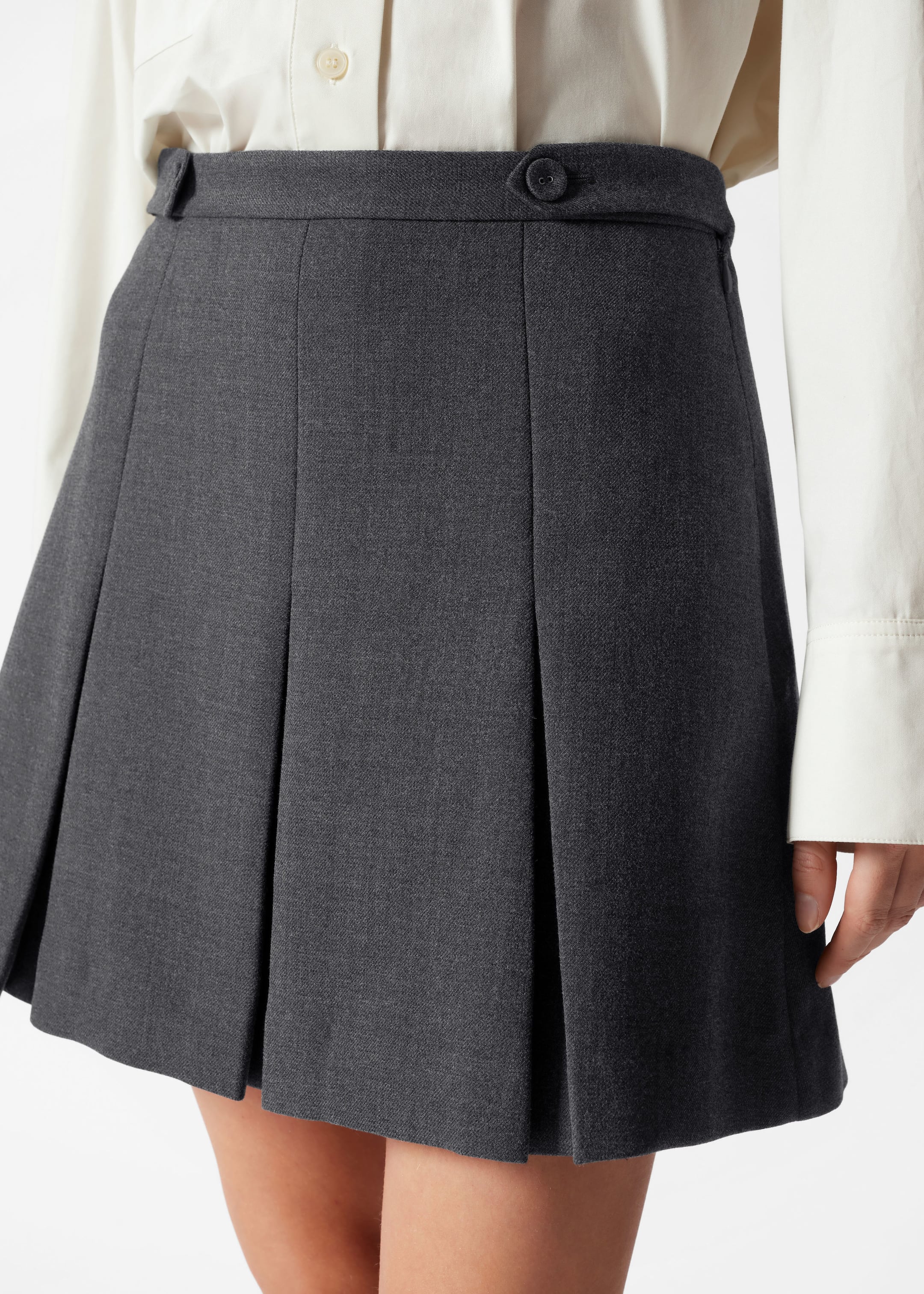 Pleated Herringbone Mini Skirt Grey Other Stories DK