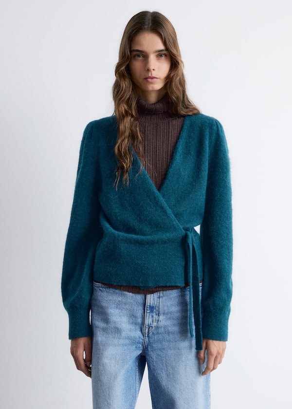 Mohair-Blend Knitted Wrap Cardigan