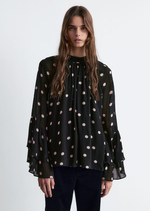 Flounced Stand-Collar Blouse