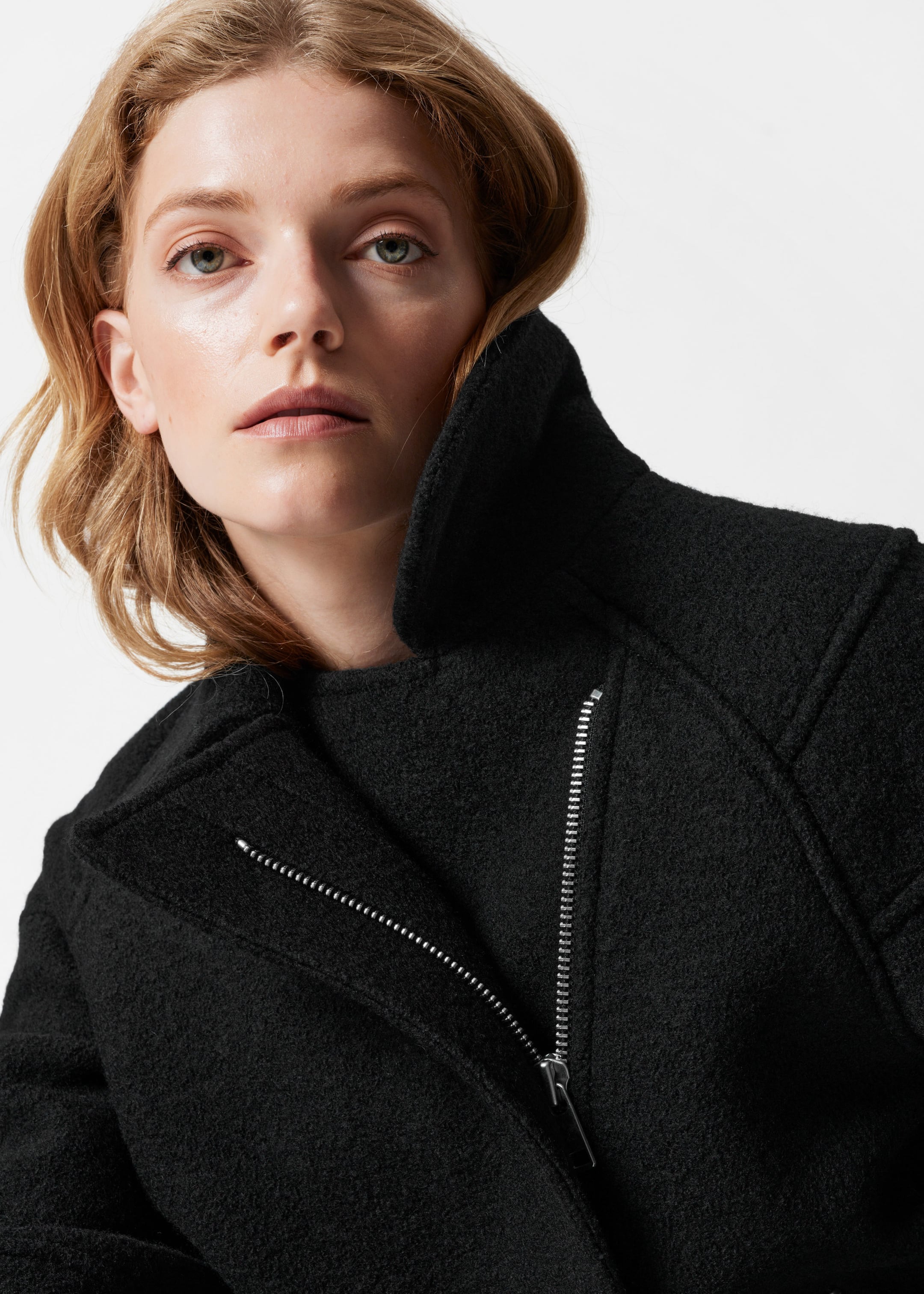 Biker Wool Jacket - Black - Lookbook