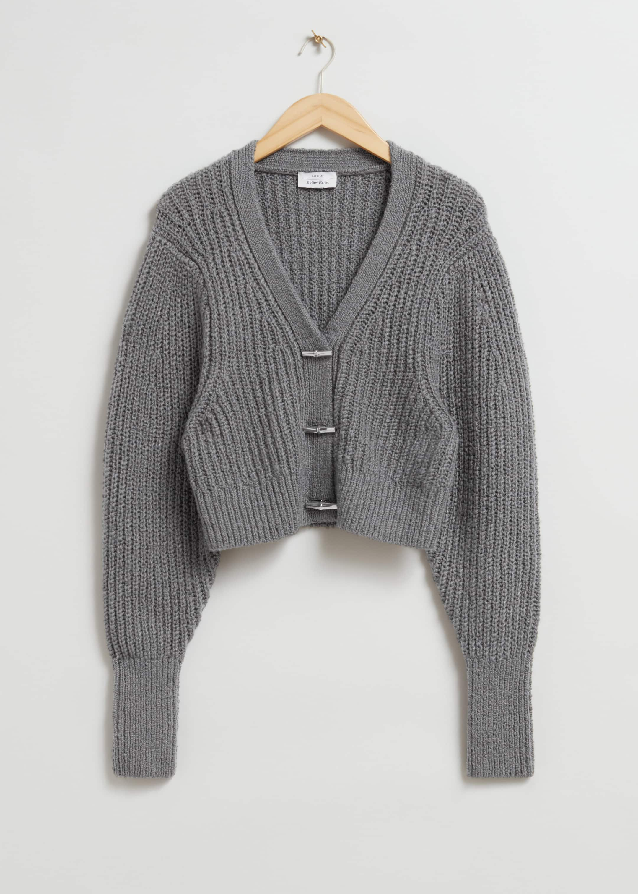 Metal-Closure Cardigan - Grey - Still Life