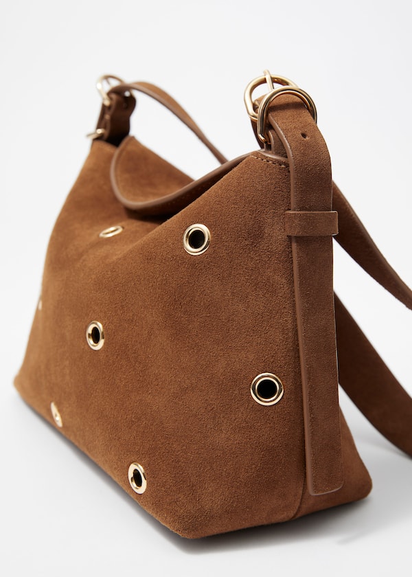 Small Eyelet-Embellished Suede Bag