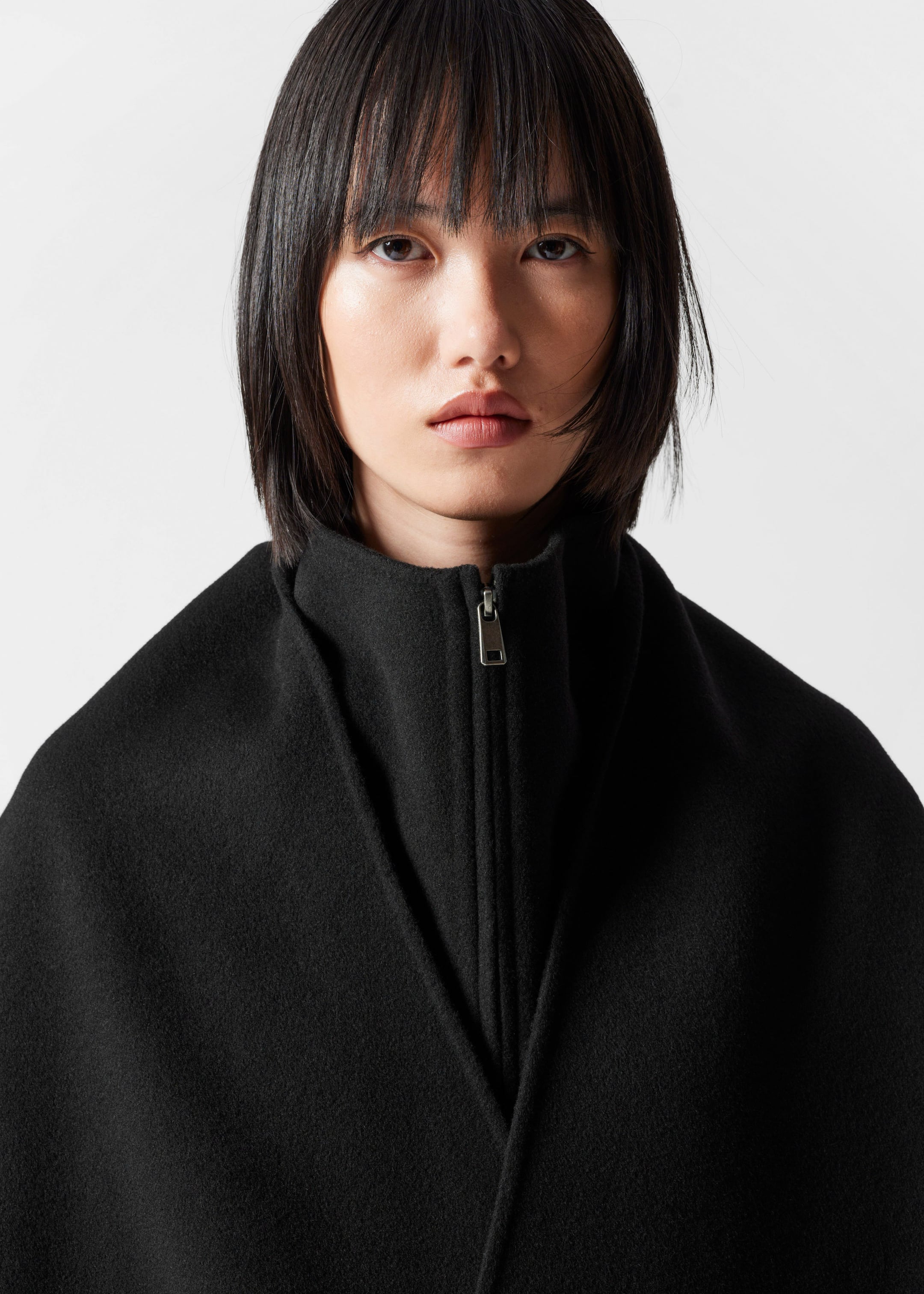 Asymmetric Wool Cape - Black - Lookbook