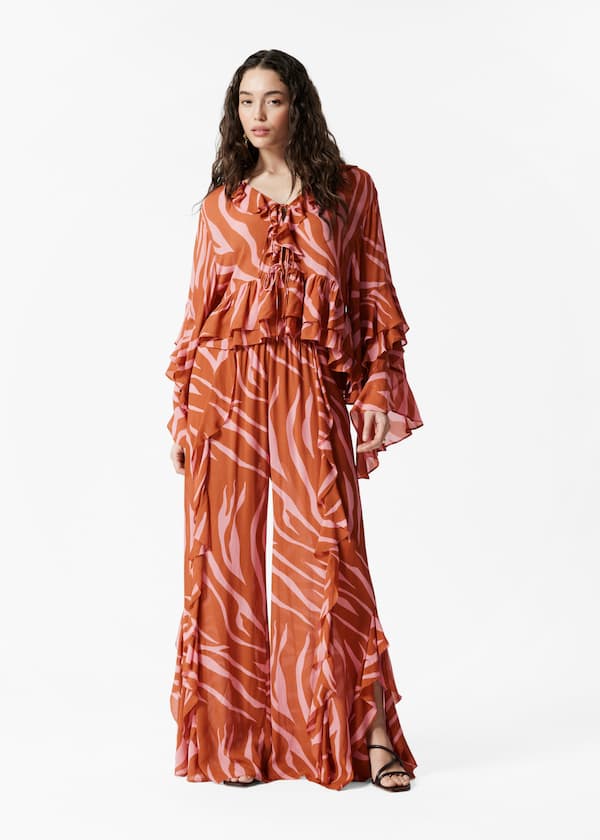 Frilled Wide-Leg Trousers