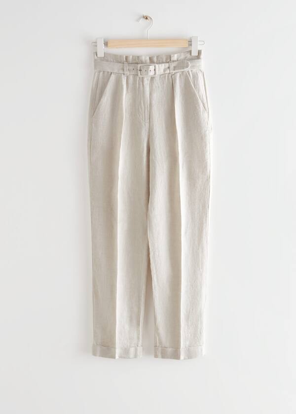 Belted High Waist Linen Trousers