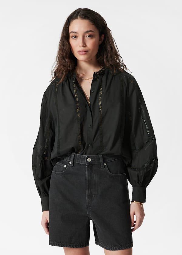 Voluminous Lace-trimmed Blouse