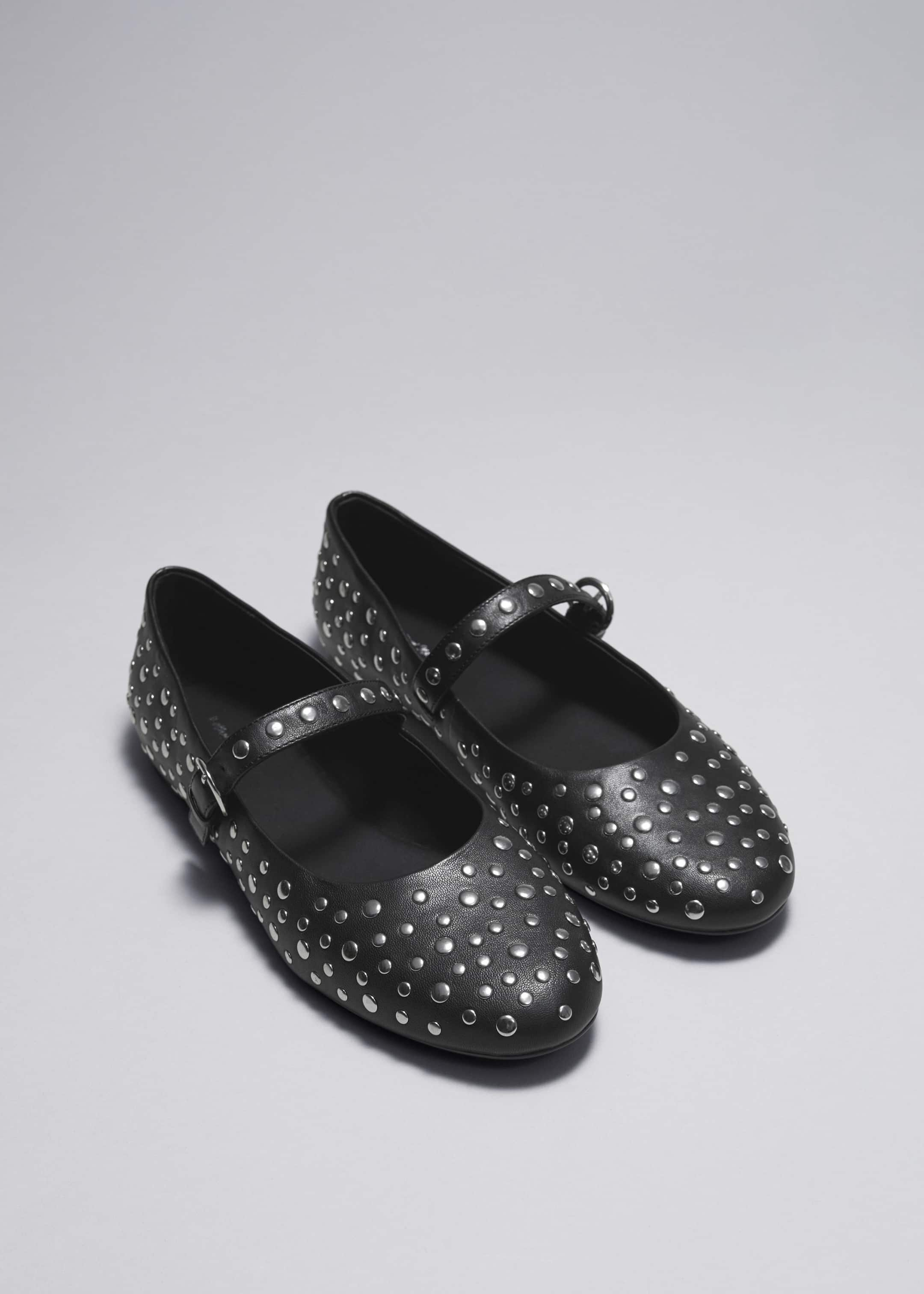 Studded Leather Ballet Flats - Black - Still Life