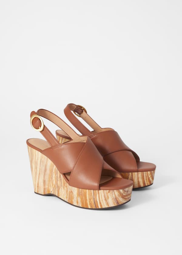 Leather Platform Wedge Sandals