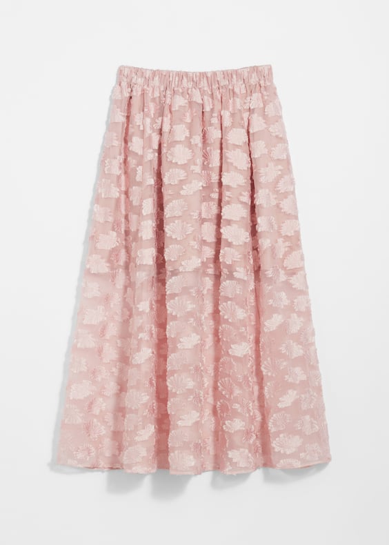 Floral-Appliqué Midi Skirt