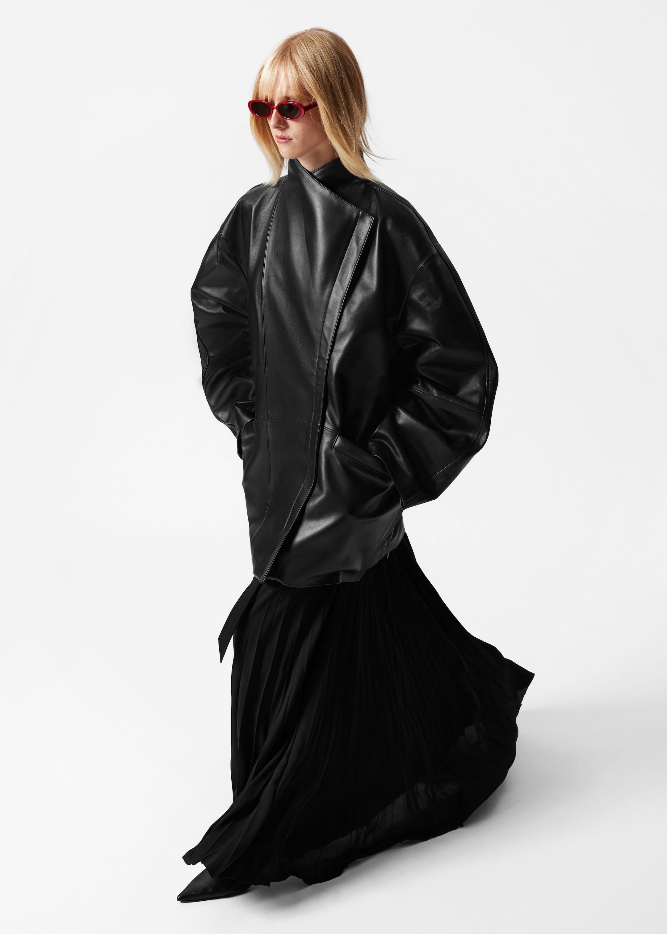 Veste cocon oversize en cuir - Noir - Lookbook