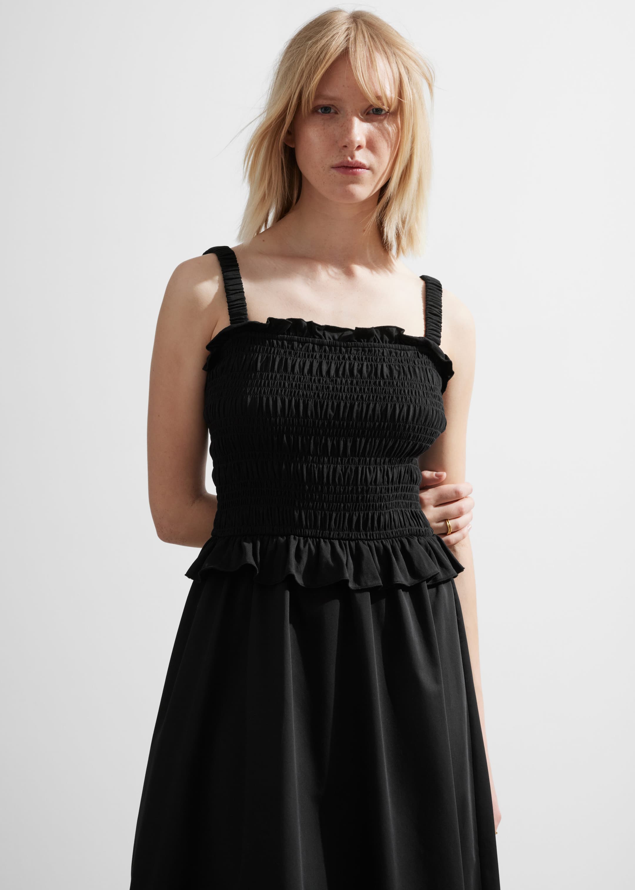 Ruched Midi Dress - Black - Lookbook