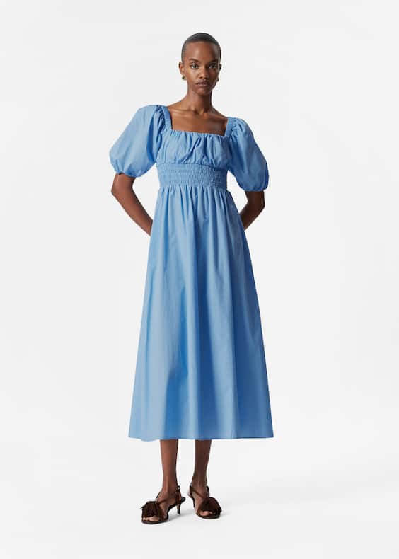 Puff-Sleeve Midi Dress