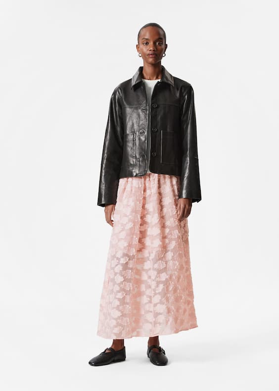 Floral-Appliqué Midi Skirt