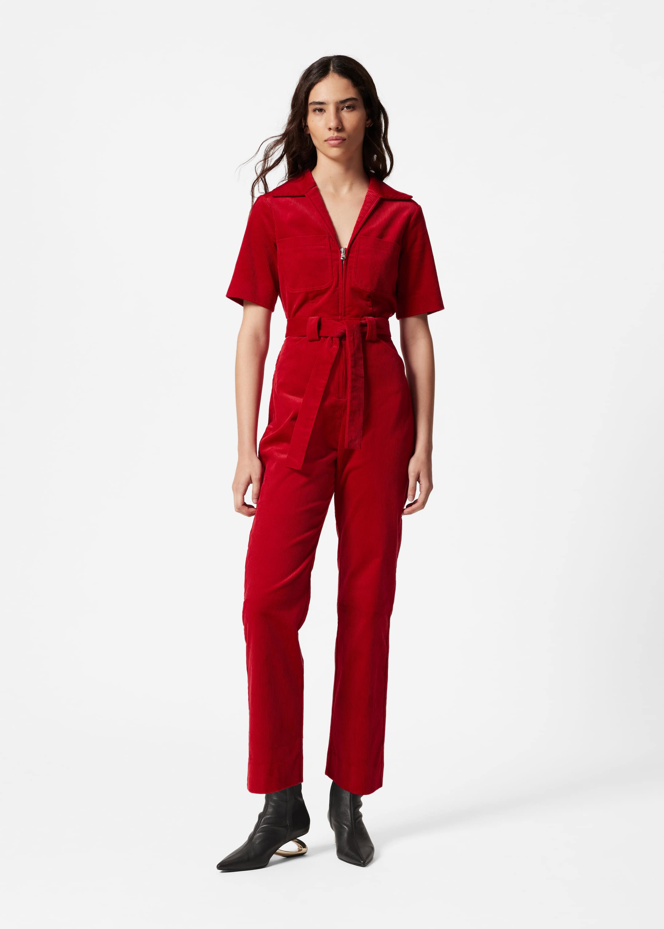 Image of Belted Corduroy Jumpsuit