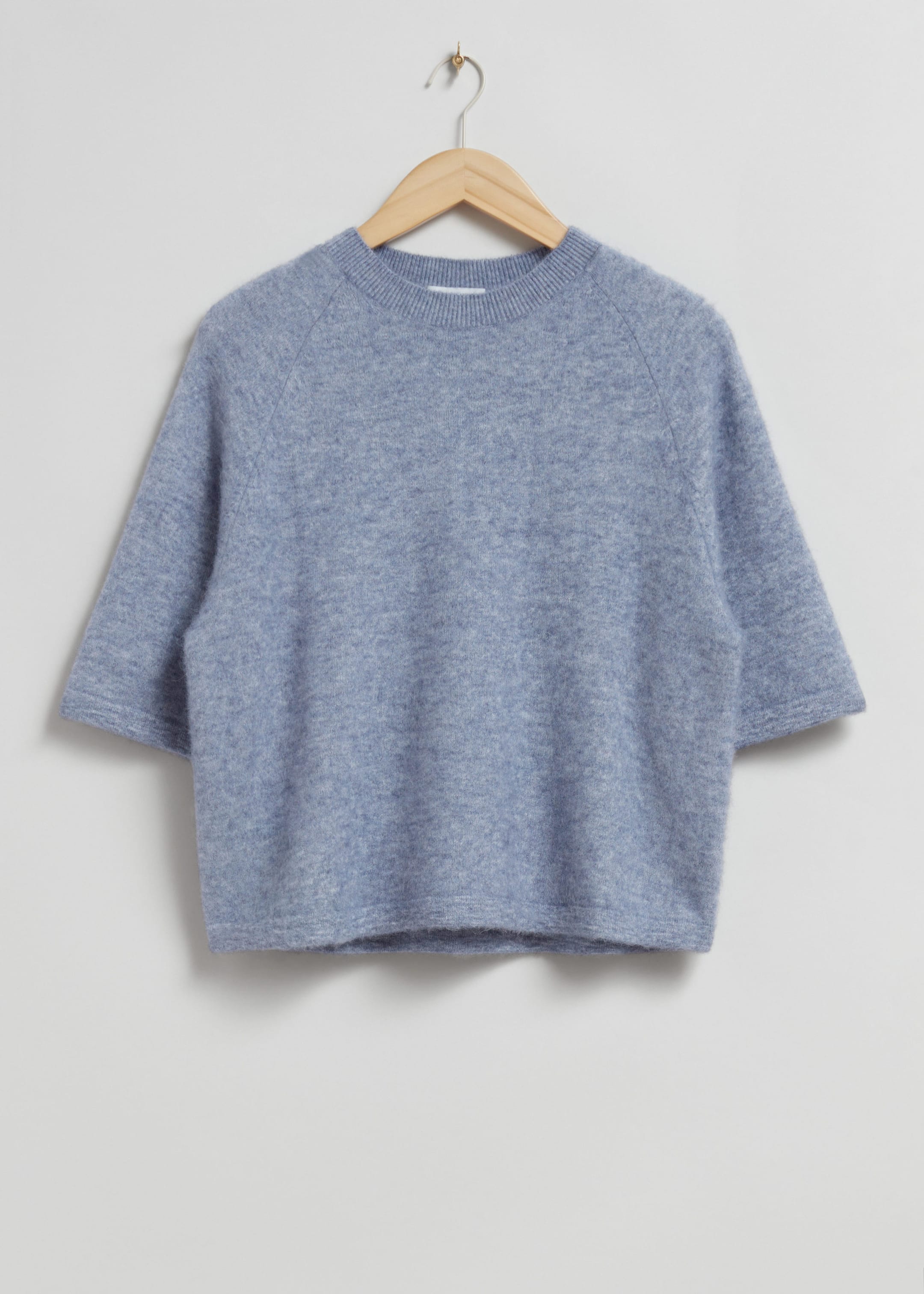 Boxy Alpaca Knit T-Shirt - Light Blue Melange - Still Life