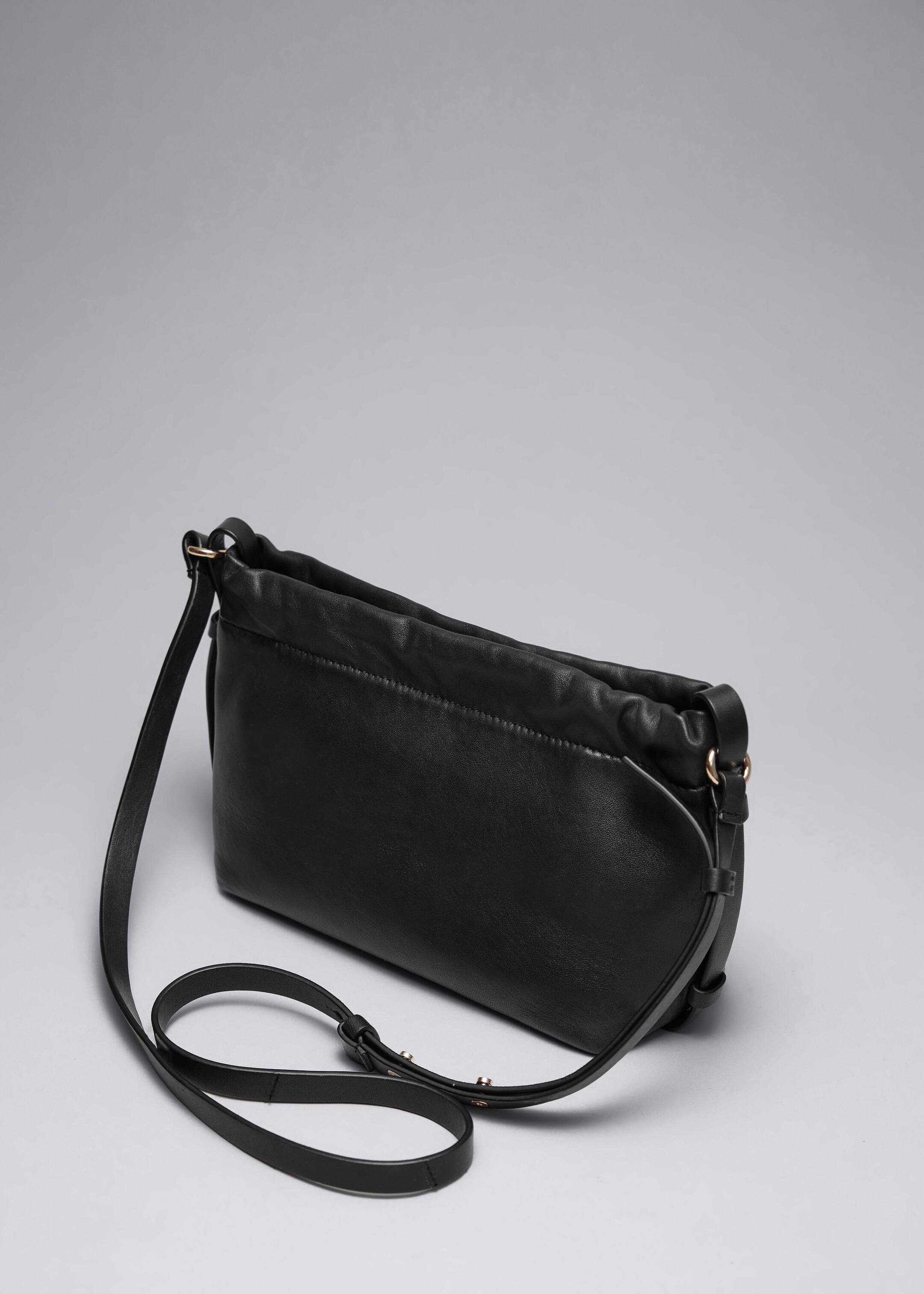 Small Leather Drawstring Tote - Black - Still Life