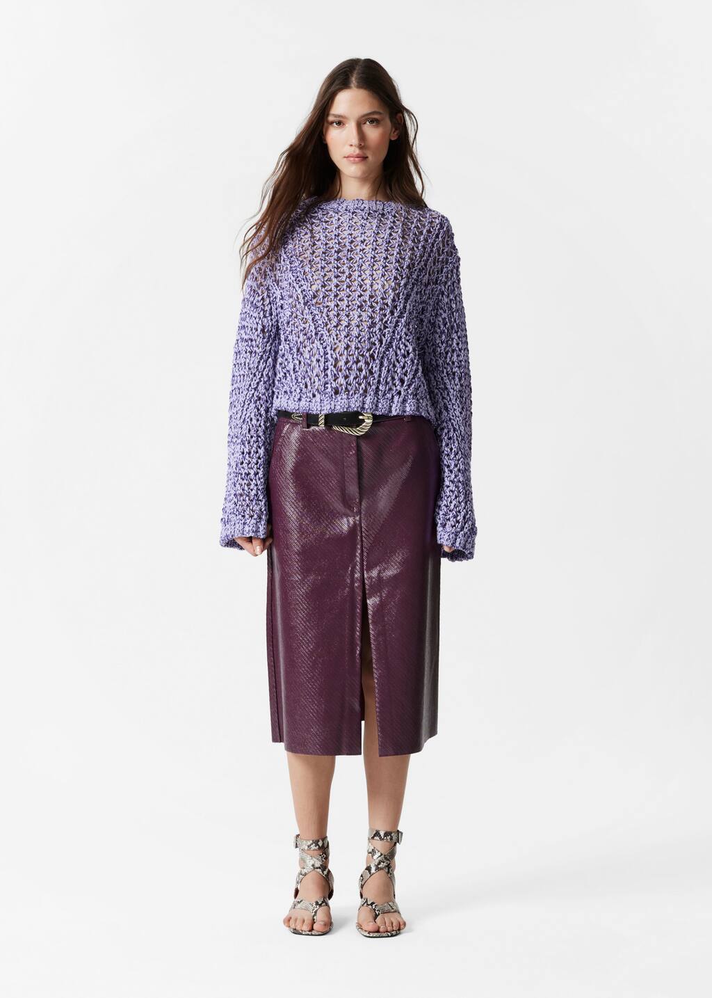 ★CPGN STUDIO_COMPAGNO★ Striped wappen knit lavender chocol Open-Knit Sweater - Purple - Sweaters - & Other Stories