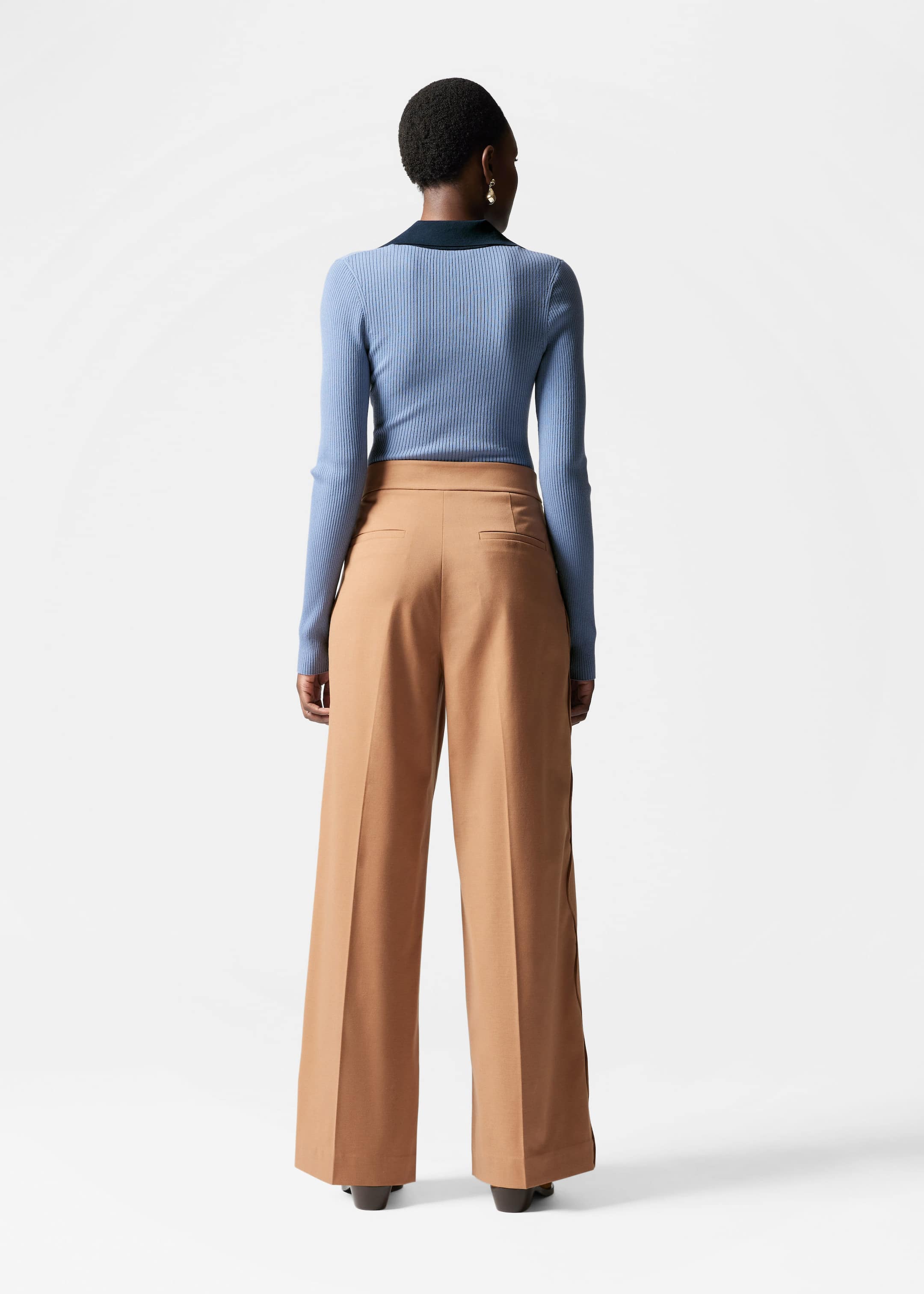 Wide Tailored Trousers - Brown - Lookbook